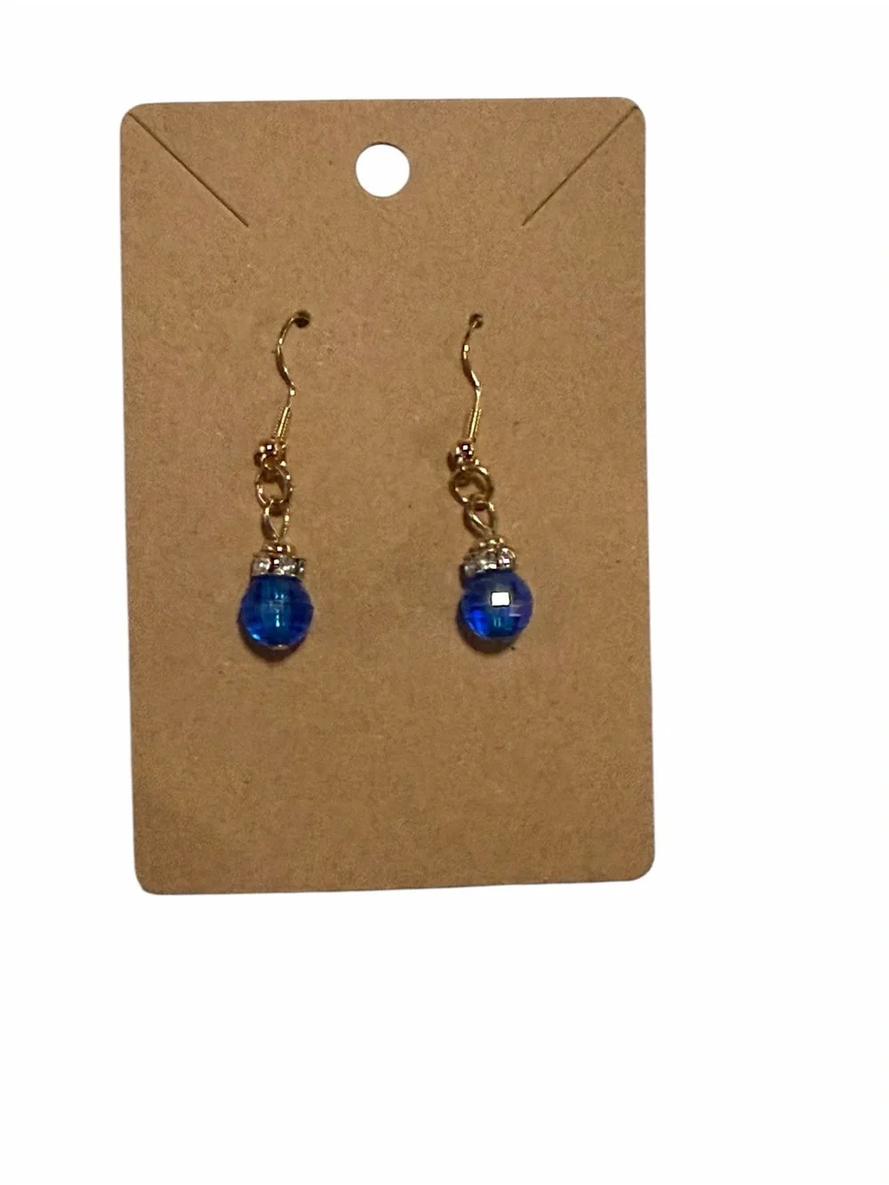 Gold Drop Earrings with Blue Glass Beads